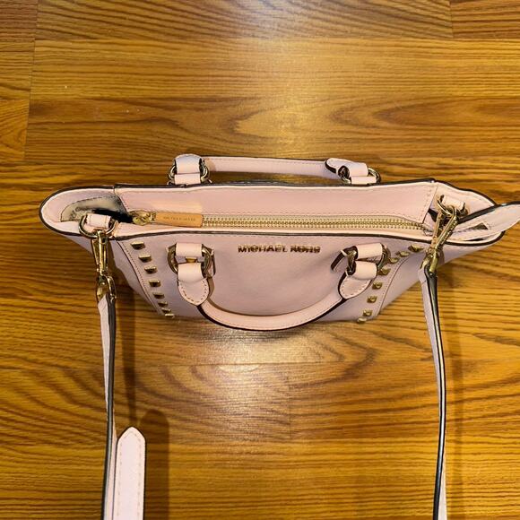 Michael Kors Studded Selma Saffiano Leather Pink Satchel Handbag - Picture 5 of 6